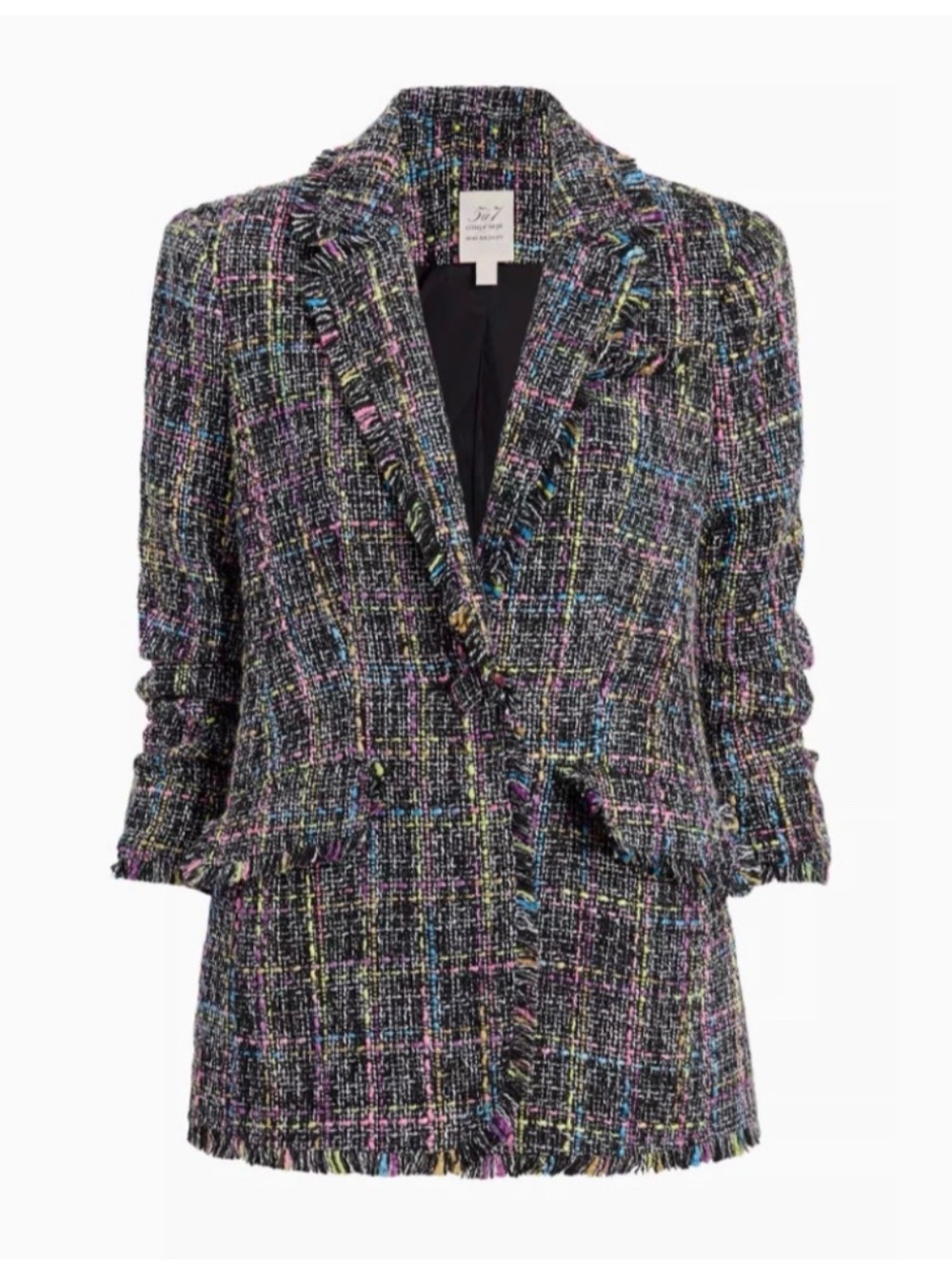 LIKE NEW! Cinq a Sept Black Multi Boucle Frayed-Blazer Jacket